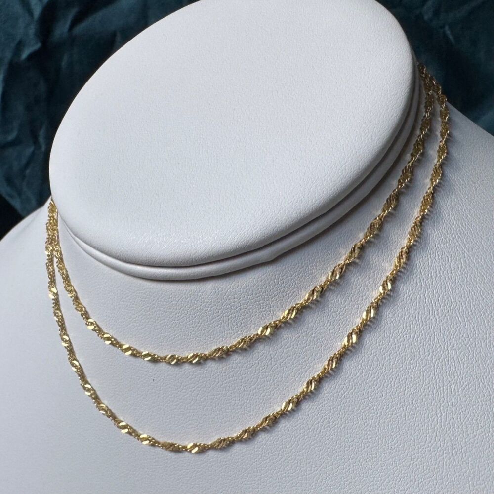 14k Yellow Gold Diamond Cut Singapore Chain Necklace 24 in 2mm Vintage Curb 3.2g